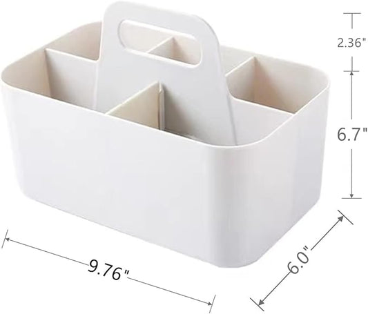Feadily (2 Pack Plastic Shower Caddy Portable, Portable Basket with Handle Storage Organizer, Stackable 5 Compartments, 9.76" x 6" x 6.7", White