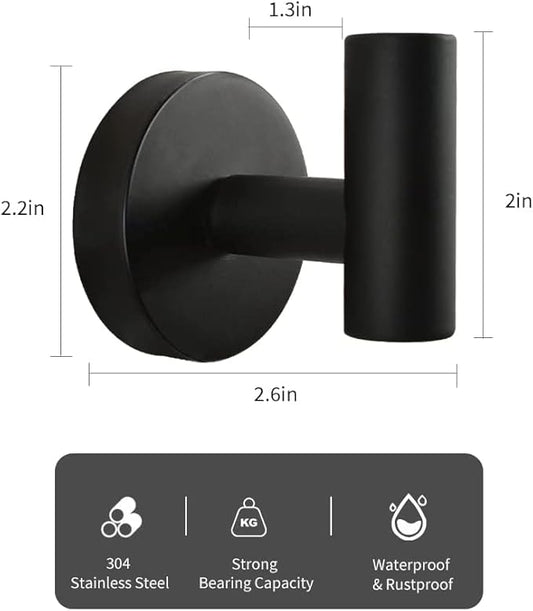 Vuzvuv 2-Pack Matte Black Wall-Mounted Towel Hooks, SUS304 Stainless Steel Waterproof Coat Robe Holder, Heavy Duty Hooks for Bathroom, Kitchen, Hotel (Drilling)