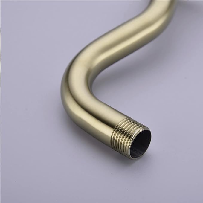 TRUSTMI 8 Inch Angled Shower Arm Extension with Flange, Stainless Steel Curved Shower Head Arm Replacement, Brushed Gold
