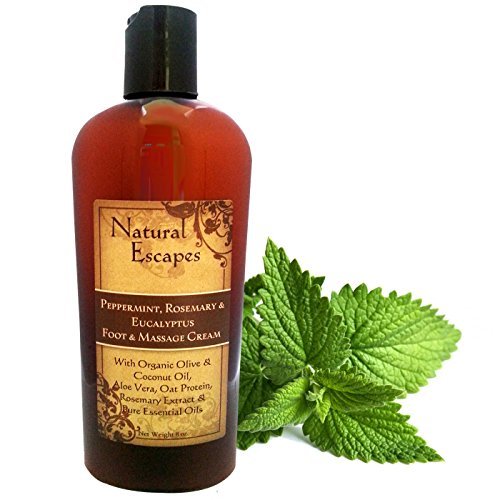 Natural Escapes Peppermint, Rosemary, Eucalyptus & Tea Tree Oil Foot Cream for Dry Feet, Cracked Heels, Calluses, Athlete's Foot - Heel Repair Cream for Women & Men (8 oz)