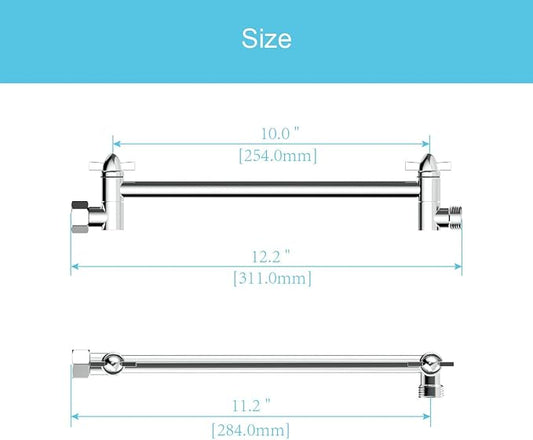 11 Inch Shower Head Extension Arm Chrome.Solid Brass Adjustable Shower Arm Extension,Lower Or Raise Any Rain Or Handheld Showerhead To Your Height & Angle – Universal Connection