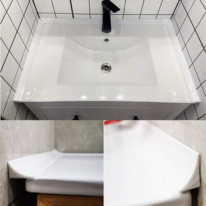 78 inch Shower Threshold Water Dam Barrier Water Stopper, Glass Shower Door Bottom Seal Strip, Silicone Rubber Kitchen Sink Splash Guard for Countertop, Bathtub, Bathroom(White)