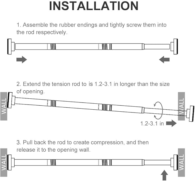 Ausemku Shower Curtain Rod Tension - 26-76 Inch Never Rust Non-Slip Spring Tension Curtain Rod No Drilling Stainless Steel Curtain Rod Use Bathroom Kitchen(White)