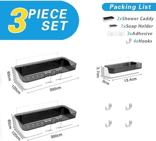 2-Pack Shower Caddy, Separable Shower Organizer with Soap Dish and Hooks, No Drilling Double Layer Shower Shelf, Used for Bathroom and Kitchen (Black)