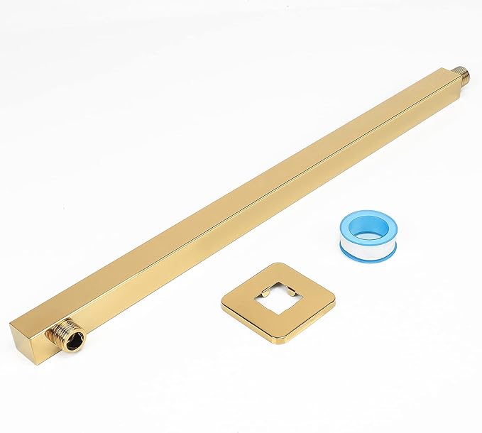HarJue Shower Arm, Rain Shower Head Extension Extender, With Flange and Teflon Tape, Made of Thicken Stainless Steel for Bathroom Rainfall Shower (20 Inch, Chrome Gold)