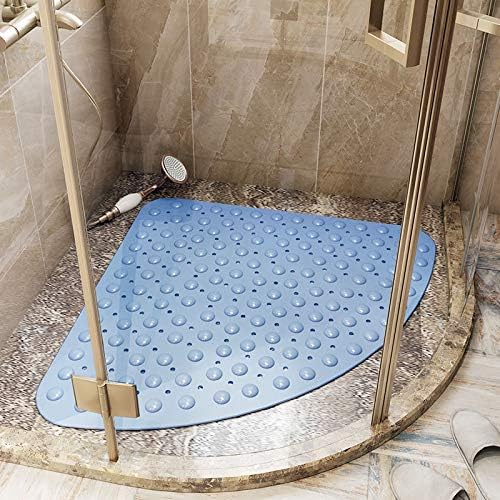 Mrcrypos Corner Shower Mats 31 x 31 Inches Bath Mat with Suction Cups and Drain Holes, Quick Dry Anti Slip Bathmat Machine Washable Shower Stall Mats for Bathroom, Baby Blue