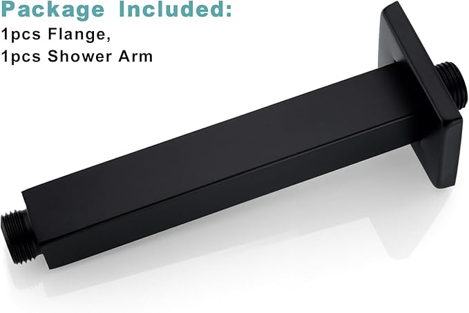 BESTILL 6 Inch Matte Black Ceiling Mount Shower Arm and Flange, Square Rain Shower Arm