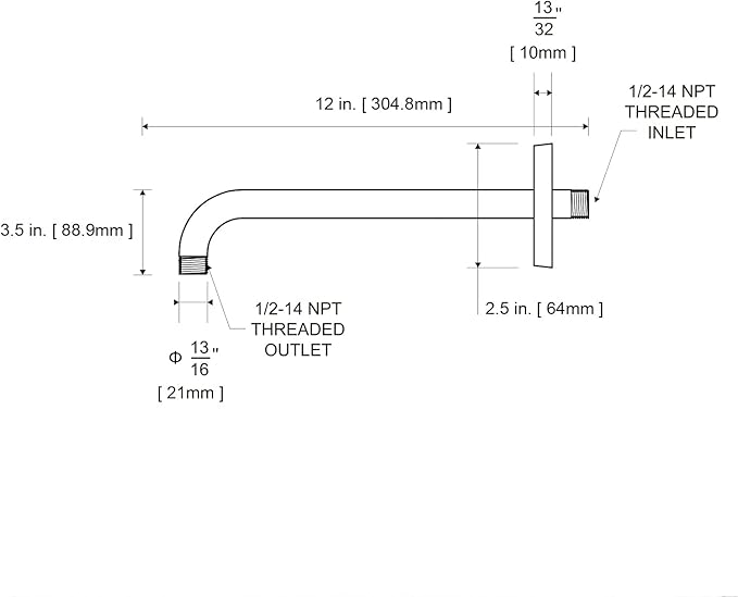 OFFO Shower Arm with Flange, 12 in Wall Mount Replacement Angle Shower Head Arm Wall-Mounted For Fixed Shower Head & Handheld Showerhead, Chrome