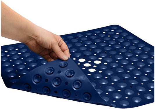 ENKOSI 21 x 21 inch Square Non-Slip Shower Mat – Anti-Slip Shower Mats for Inside Shower – Secure Grip for Shower Stall Floors – Quick-Dry with Drain Holes (21x21 Navy Blue)