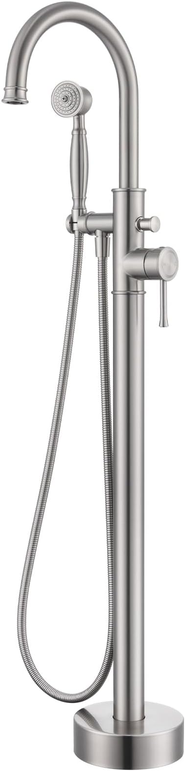 Free Standing Tub Faucet, Wintap Classic Freestanding Bathtub Faucet with Sprayer Brass Elegant Floor Mount Bath Faucets High Flow Roman Tub Filler, Brushed Nickel (WT-3311BN)