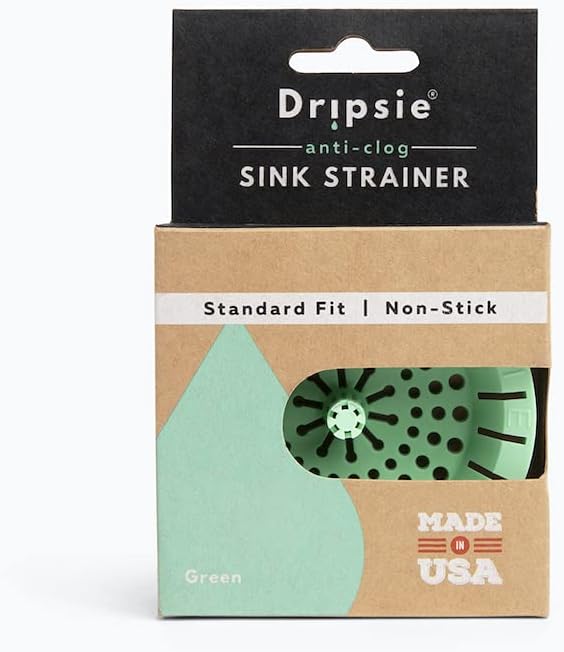 Kitchen Sink Strainer 3.25" - Dripsie Anti-Clog Food Catcher, Flexible Drain Basket, Dishwasher Safe, Standard Fit, Made in USA (1-Pack Green)