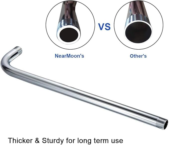 NearMoon Square Rain Shower Head With Extension Arm, Large Stainless Steel Rainfall Shower-Waterfall Full Body Coverage (16 Inch, Chrome)