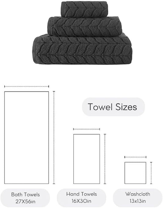 BAGNO MILANO Turkish Bath Towels, Soft Plush Jacquard Luxury Bath Towels, Quick Dry Towel Set (Charcoal, 3 pcs Towel Set)