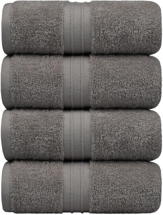 Hand Towels Set of 4 - Soft & Thick, Large (16"x 28") 100% Cotton, Luxury, Extra Soft - Versatile, Perfect as Bath and Kitchen Towel, Drying Towels, Wash and Gym Cloths - Gray