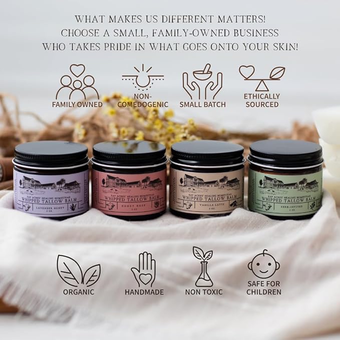 Rose-infused 100% Grass-Fed Whipped Tallow Balm-Organic Raw Manuka Honey & Organic Jojoba Oil, Rosehip Oil, Face and Body Moisturizer for Dry, Sensitive Skin, Eczema (Honey Rose)