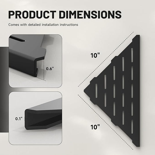 Corner Shower Shelves 10" Matte Black, 2 Pack 304 Stainless Steel Shower Corner Shelf Recessed Slot Design, Wall Mount Triangle Shower Caddy for Bathroom, Kitchen Organization