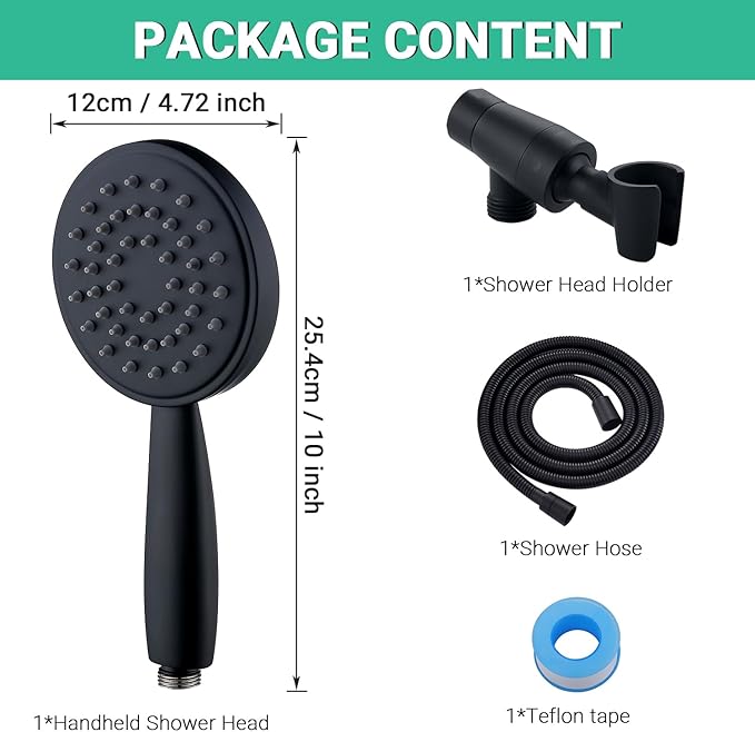 All Metal Hand Held Shower Head with 70 Inches Hose and Holder, Made with Stainless Steel and Brass, High Pressure Handheld Showerhead, Adjustable Bracket,Extra Long Flexible Hose (Matte Black)
