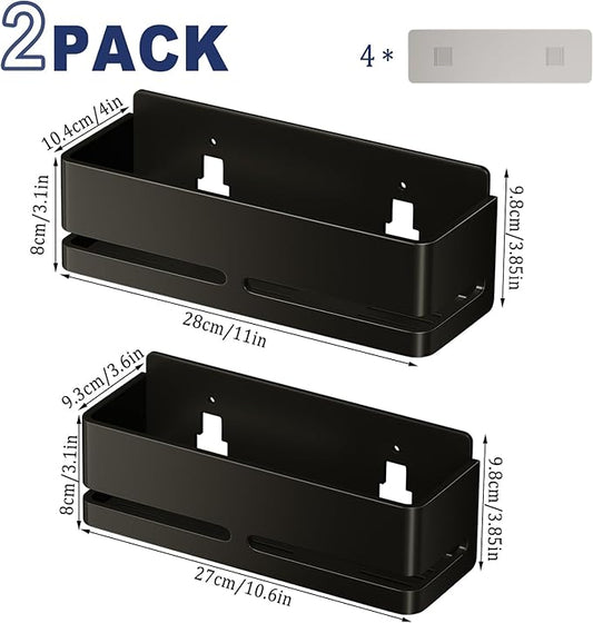 Shower Caddy, 2-Pack Shower Shelf, Heavy-Duty Bathroom Storage Shelf, Large Capacity No-Drill Bathroom Organizer, Black Metal Storage Basket, Adhesive Installation