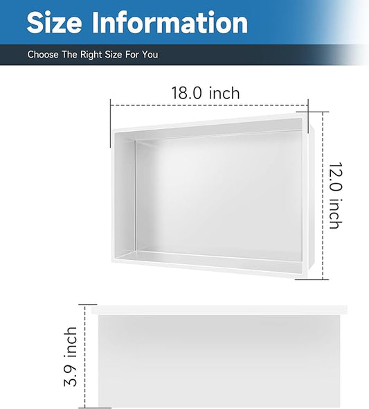 18" X 12" Shower Niche Insert Tile Ready, Niche for Shower Wall, Stainless Steel Recessed Shelf No Tile Needed for Bathroom Storage, White