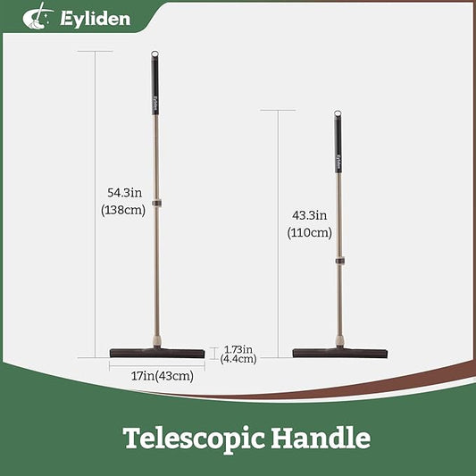 Eyliden 17" Floor Squeegee, Scratch-Free Water Removal EVA Broom | Dual-Layer Gentle Blade, 54.3" Telescopic Handle, Floor-Safe Water Sweeper for Hardwood Tile Shower Glass, Wet Weather Floor Tools