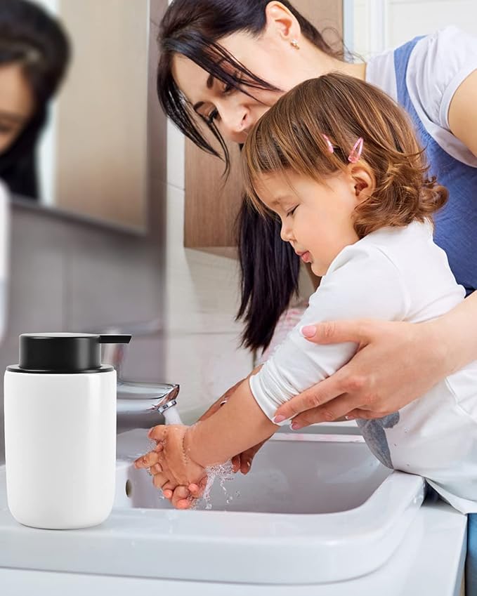 BosilunLife Foaming Soap Dispenser - Ceramic White Soap Dispenser Bathroom Small Foam Hand Dispenser Refillable Kitchen Dish Soap Bottle Hand Wash Dispenser