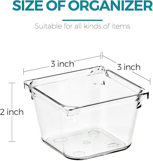 12 Pack Drawer Organizer - 3" X 3" Clear Acrylic Storage Bins with Non-Slip Pads, Versatile Desk Tray for Makeup, Jewelry, Kitchen, Bathroom, and Office Organization
