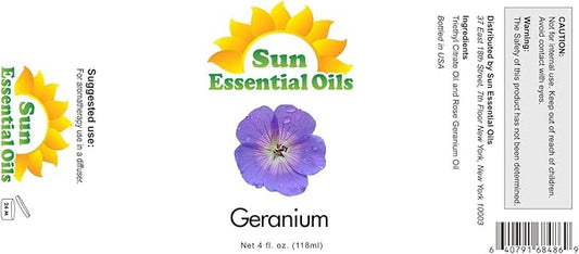 Sun Essential Oils Geranium Essential Oil – Pure Geranium Extract Aromatherapy Oil (4 Fl Oz)