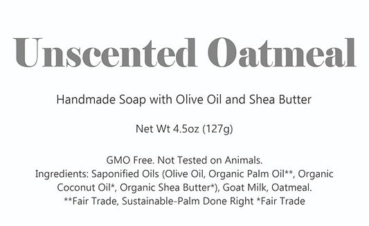 3 Pk Unscented Oatmeal Goat Milk Organic Soap Bars, Handmade in USA, Natural & Cruelty Free (3 Pack, Unscented Oatmeal Goat Milk)