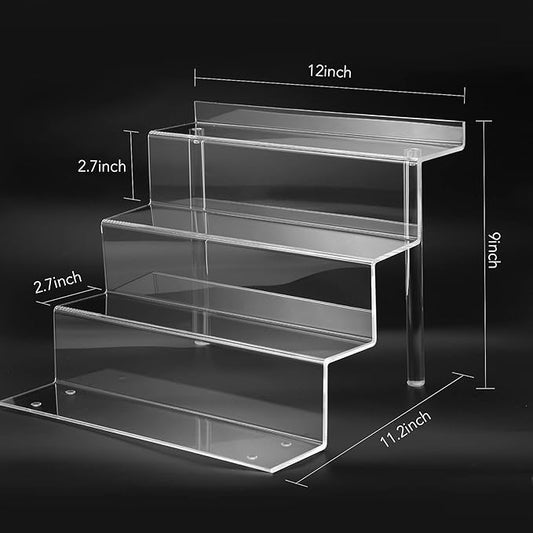 12 Inch Acrylic Shelf for Perfume Organizer, 4 Tier Funko POP Shelves, Cologne Organizer Tiered Riser Display Stand, Acrylic Display for Decoration
