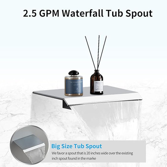 12inch Polished Chrome Shower System with Tub Spout, Shower Faucet Set with Rain Shower Head and Handheld 3-Setting, Waterfall Bathtub Spout Rainfall Shower Combo Set for Bathroom Wall Mounted