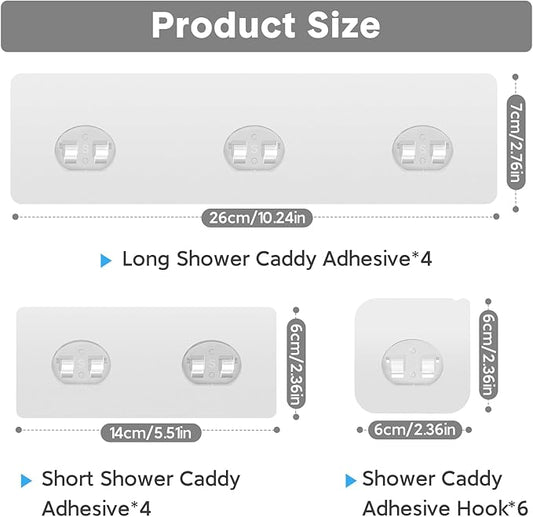 14 Pack Shower Caddy Adhesive Replacement, Transparent Strong Adhesive Hooks, No Drilling, Waterproof Wall Hooks for Shower Caddy, Bathroom Storage Shelves and Kitchen Racks