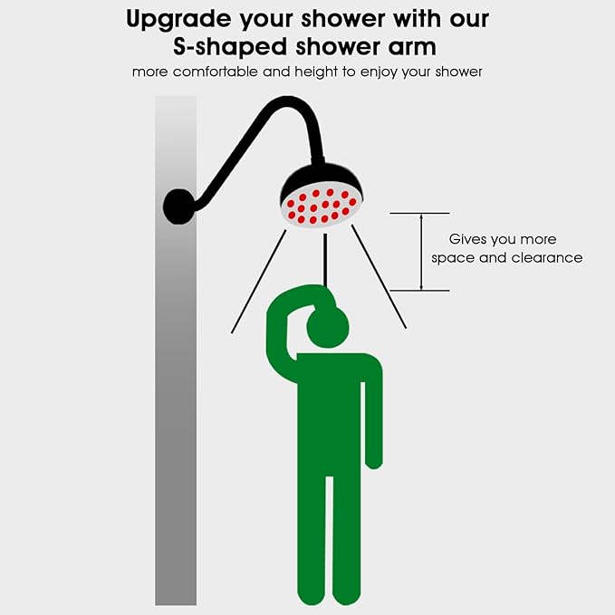 Shower Head Arm 10 Inch Brushed Nickel, RAINREVIVE S Shaped Shower Head Extender Arm with Flange