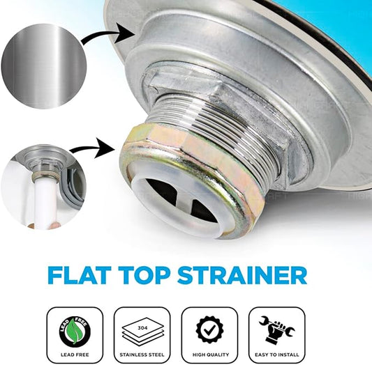 Highcraft 97I3 Flat Stainless Steel RV Mobile Shower Strainer - Drain Assembly for Kitchen or Laundry Sinks