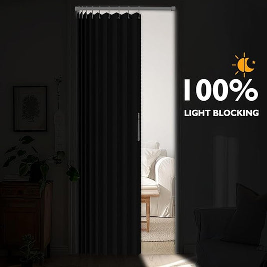 100% Blackout Fabric Folding Door Curtain with Magnetic Closure - Accordion Style for Sliding Doors, Closets,Wardrobe and Temporary Door Solutions Doorway Curtains(W42 x L78, Black,1 Panel)