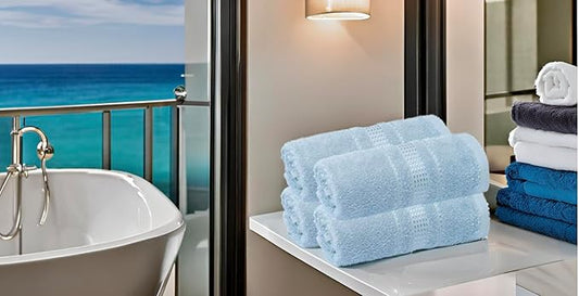 Melissa Linen, Fingertip Towels 4 Pack, 100% Turkish Cotton, Small Hand Towels for Body and Face, 12 x 18 in, Soft and Absorbent, Quick Dry, (Ocean Blue Fingertip Towels)