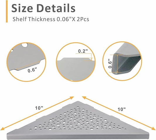Brushed Nickel 10’’ Corner Shower Shelf Bathroom Shower Shelves, 2 Pack Triangular 304 Stainless Steel Shower Corner Shelf for Tiled Walls, No Drilling