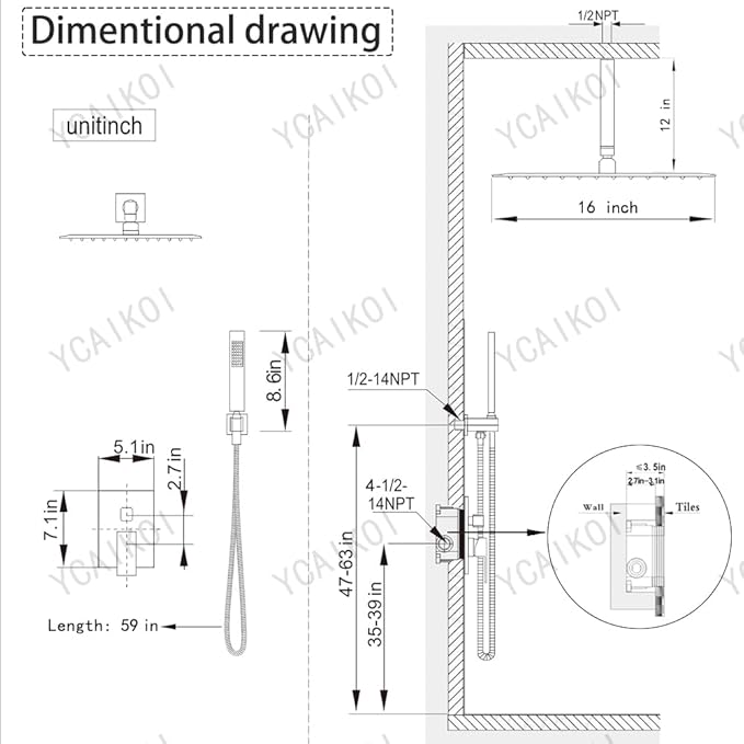 16 Inch Matte Black Ceiling Mount Shower System Bathroom Luxury Rain Mixer Shower Combo Set Ceiling Rainfall Shower Head System Faucet Contain Rough-in Valve and Trim Included