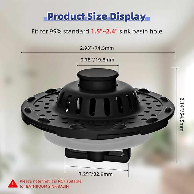Universal Bathtub Drain Stopper Shower Drain Hair Catcher, Tub Stopper with Visible Top Strainer, Upgraded 3 in 1 Pop-up Drain Plug Fit for 1.5 to 2.4" Hole, Stainless Filter Basket, Oil-Rubbed Bronze