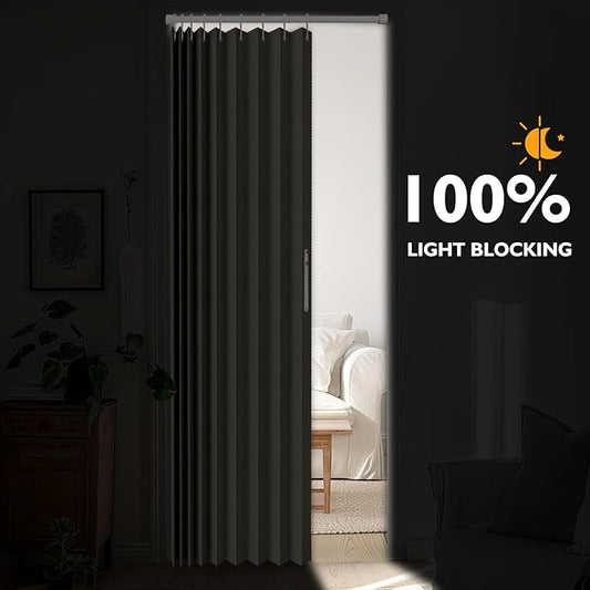100% Blackout Fabric Folding Door Curtain with Magnetic Closure - Accordion Style for Sliding Doors, Closets,Wardrobe and Temporary Door Solutions Doorway Curtains(W42 x L78, Off White 1 Panel)