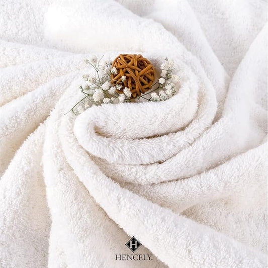 Hencely Premium Bath Towel Set of 4-28x58 Inches - High Absorbency, Quick Drying - 100% Soft Turkish Cotton Towels - Ideal for Home, Bathroom, Hotel, Spa, and Gym - White