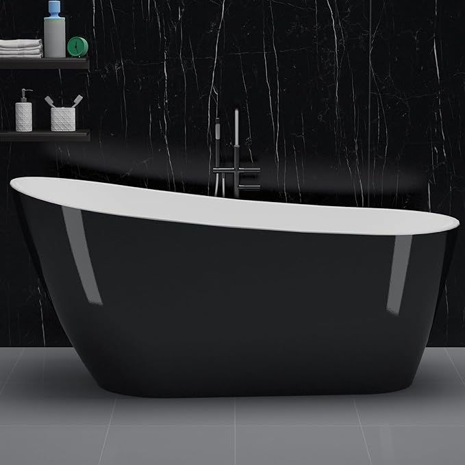 67 in Acrylic Freestanding Bathtub, Contemporary Stand Alone Tub,Black Soaking Tub, with Chrome Overflow and Drain, CUPC Certified