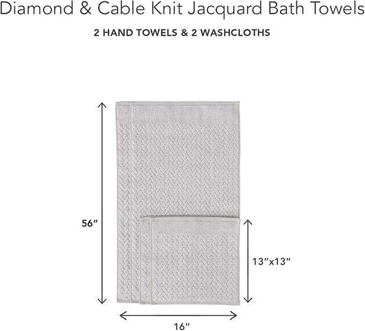 Texere 100% Organic Cotton Cable Jacquard 650 GSM Luxury Towel Sets - Ultra Soft and Absorbent Hotel and Spa Quality (Cable, Light Taupe, 2 Hand & 2 Wash Towels)