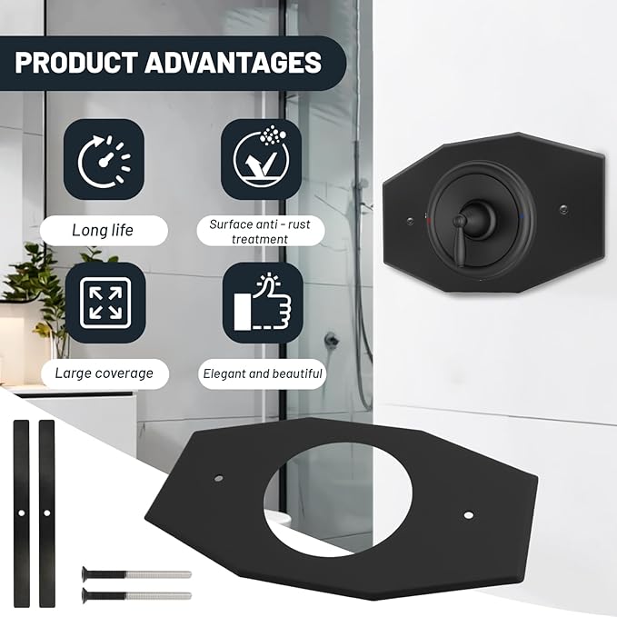 One-Hole-Remodel-Cover-Plate Compatible with Moen and Delta Bathtub and Shower Valves, Renovation Shower Cover Plate Replace 2 Handle or 3 Handle Shower(1-Pack)