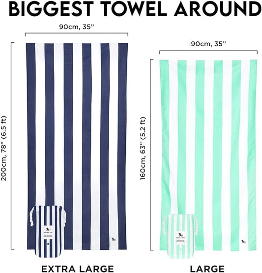Dock & Bay Customized Beach Towel - Quick Dry, Sand Free - Compact, Lightweight - 100% Recycled - Includes Bag - Cabana Light - Tulum Blue- Large