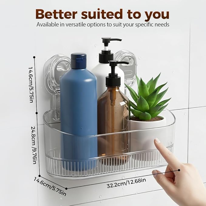 No-Drill Bathroom Suction Storage Box, Corrugated Suction Cup Storage Holder, Removable Hanging Basket, No Drilling Shelves Caddy, Ripple Acrylic Wall Shelf (Transparent)