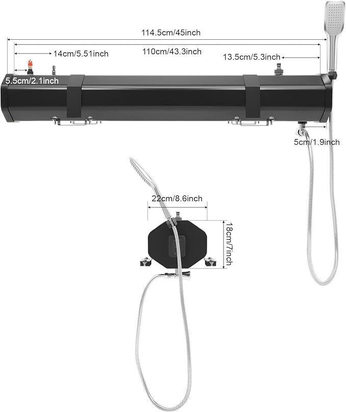 Portable Car Camping Shower, Pressurized Water Tank 7.93 Gallon Roof Rack Mount Road Shower Outdoor Roof Rack Water Tank with 5.58ft Water Hose & Shower Head for Trucks Off Road RV SUV