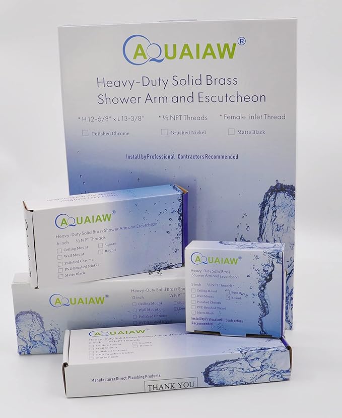 Aquaiaw Only Produce and Sell Solid Brass Shower Arms. Aquaiaw Shower Arm and O-Ring Flange, 6 inch, Solid Brass, Round, Both 1/2 NPT Tapered Threads, PVD Brushed Nickel Wall Mount Shower Head Arm