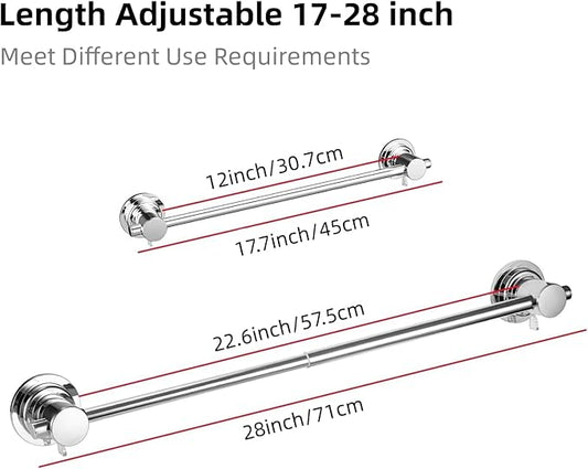 JiePai Extendable 17-28 inch Suction Cup Towel Bar,Bath Shower Towel Holder Shower Door Adhesive Towel Bar Suction Towel Rack (Suction Cup, Chrome)