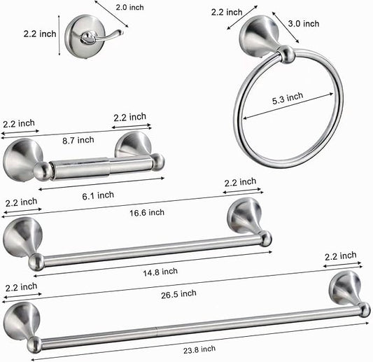 Newfun 8-Pieces 24" Bathroom Hardware Set, Bathroom Accessory Set, Includes 24" Adjustable Bath Towel Bar, Towel Rings Wall Mounted, Toilet Paper Holder, Robe Towel Hooks (Brushed Nickel)