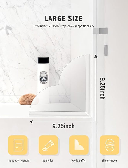 2 Pack Large Shower Splash Guard Kit, Upgrade 9.25 x 9.25 Bathtub Shower Water Splash Guards, Self-Adhesive Shower Guards to Keep Water in Shower, Shower Water Blocker from Splashing Out